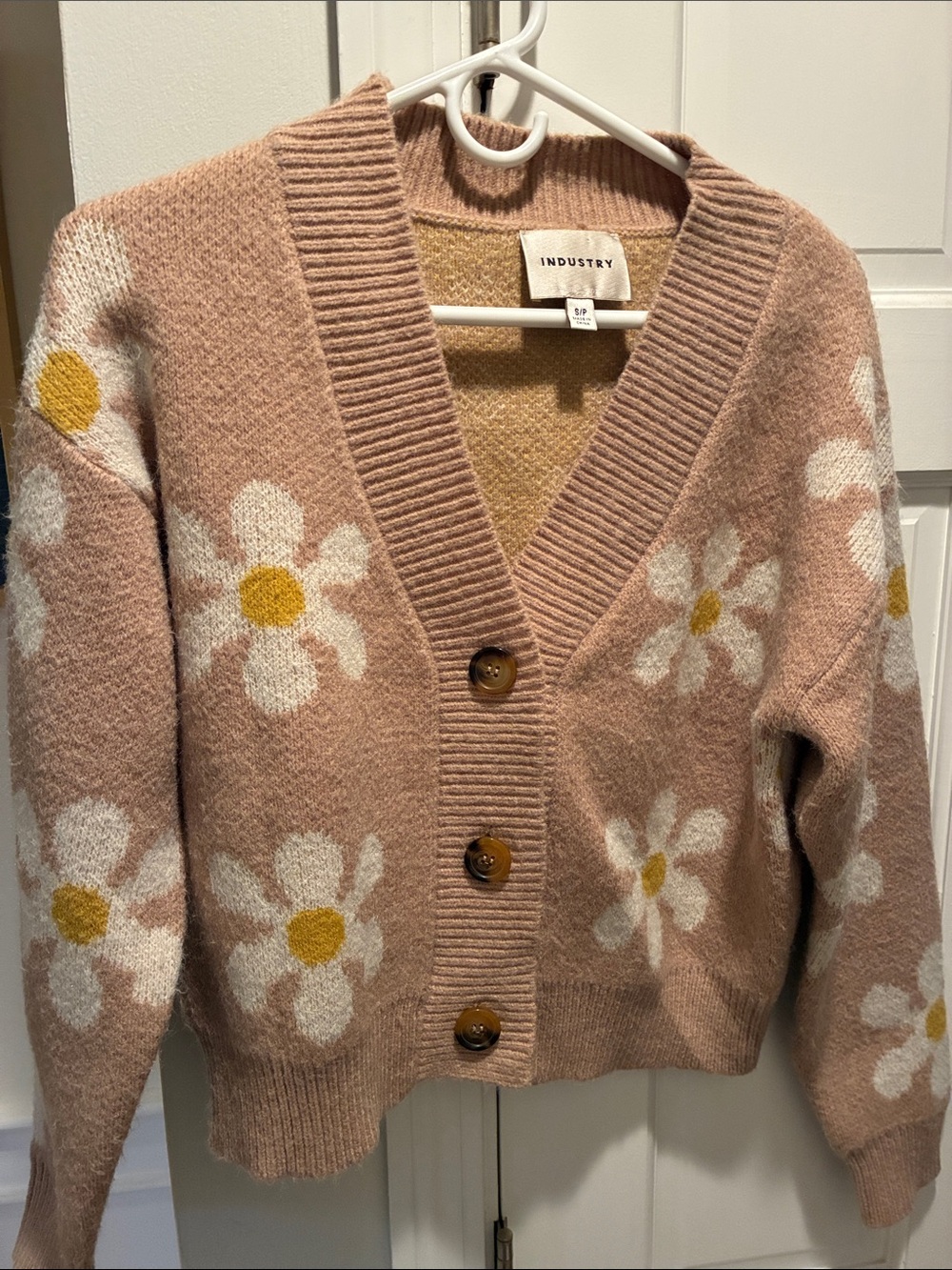 Industry Pink Daisy V-Neck Button-Front Cardigan